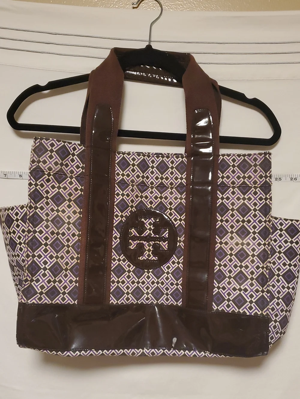 Tory Burch Vintage Purple And Brown Geometric Tote Bag
